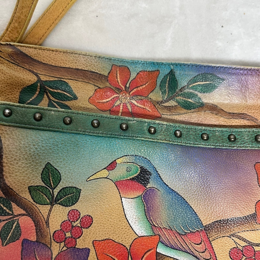 Anna Hand Painted Leather Crossbody Messenger Flap Bag with built in wallet like - Picture 15 of 16